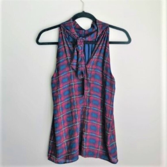 Rw&co. Plaid Mockneck Tie Sleeveless Top - Picture 2 of 6